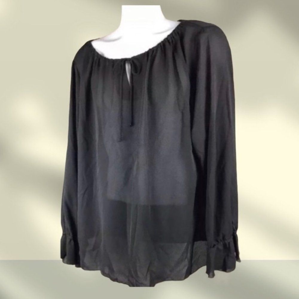 Erena Black Smocked Sheer Dressy Blouse Y